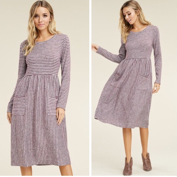 Penna&Pine Dresses & Skirts - Striped Midi Sweater Dress